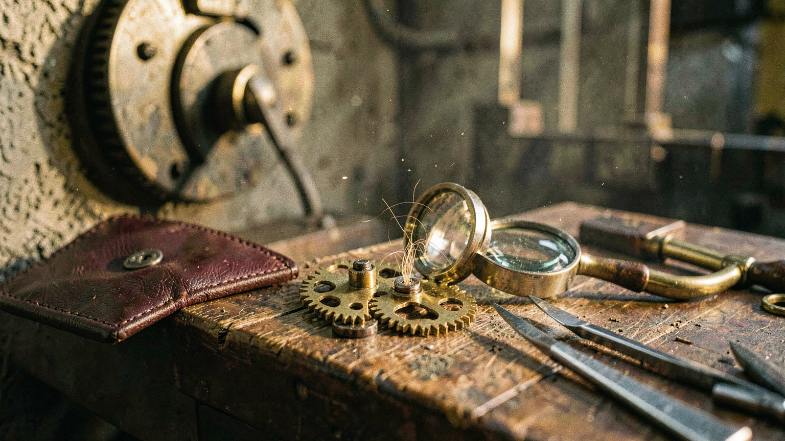 Two escapement gears meshing a hair out of phase, one tooth about to collide